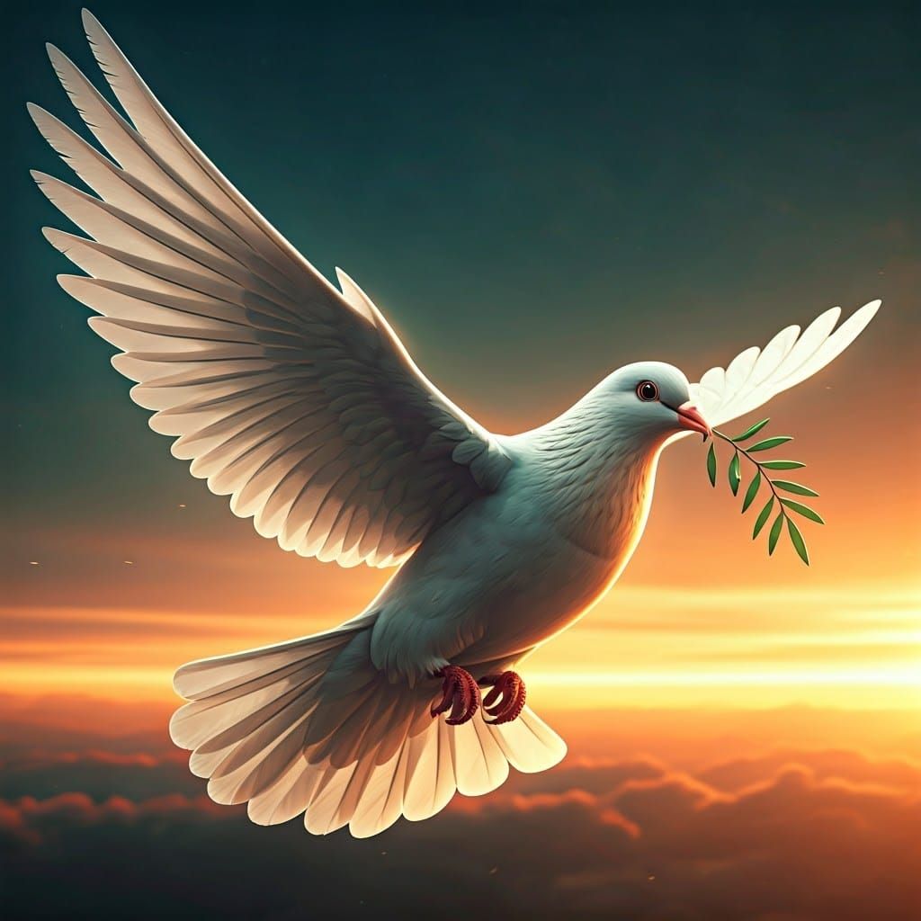 Peaceful Dove Soars Through Vibrant Sunset