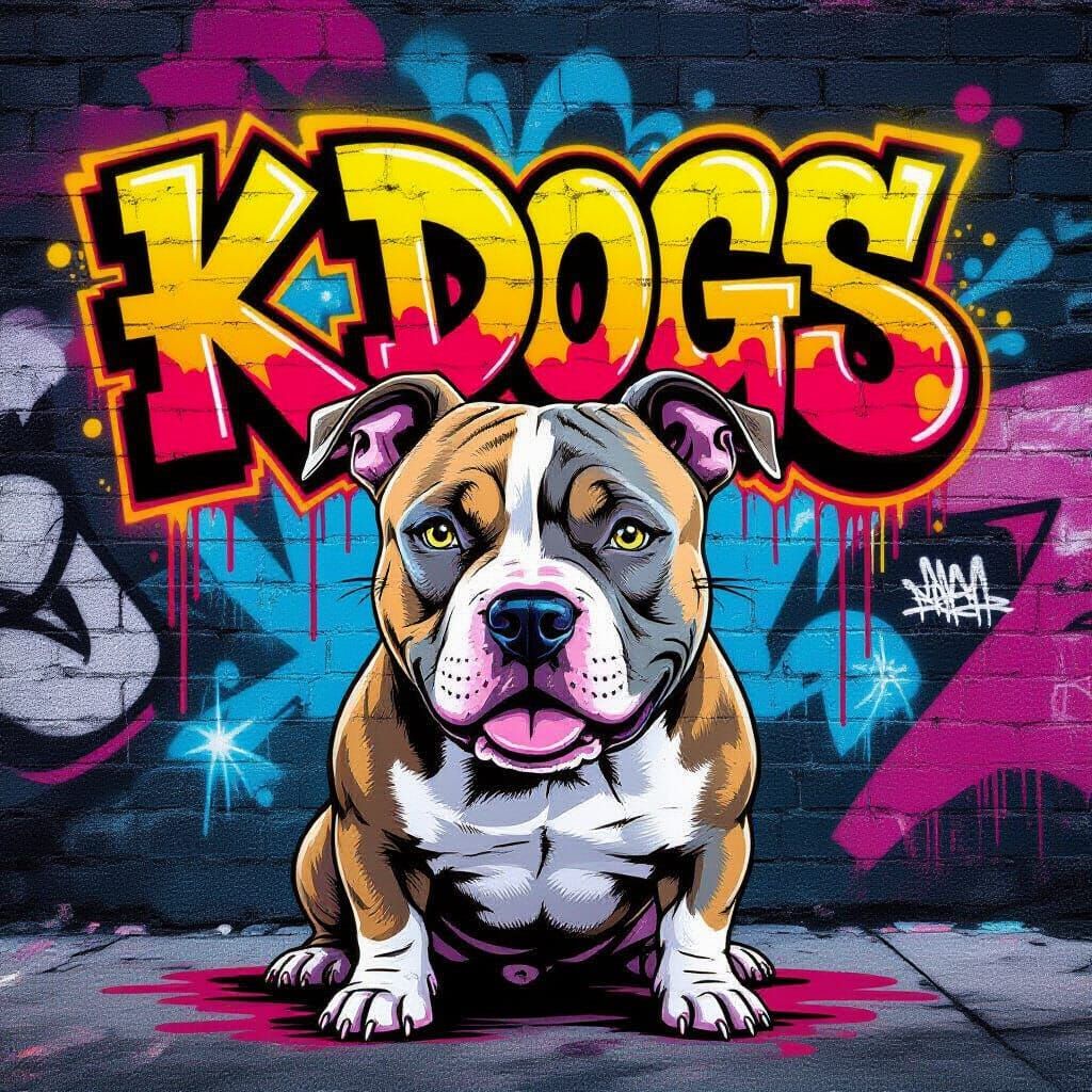 Vibrant Graffiti Pitbull Mural "K Dogs" Street Art
