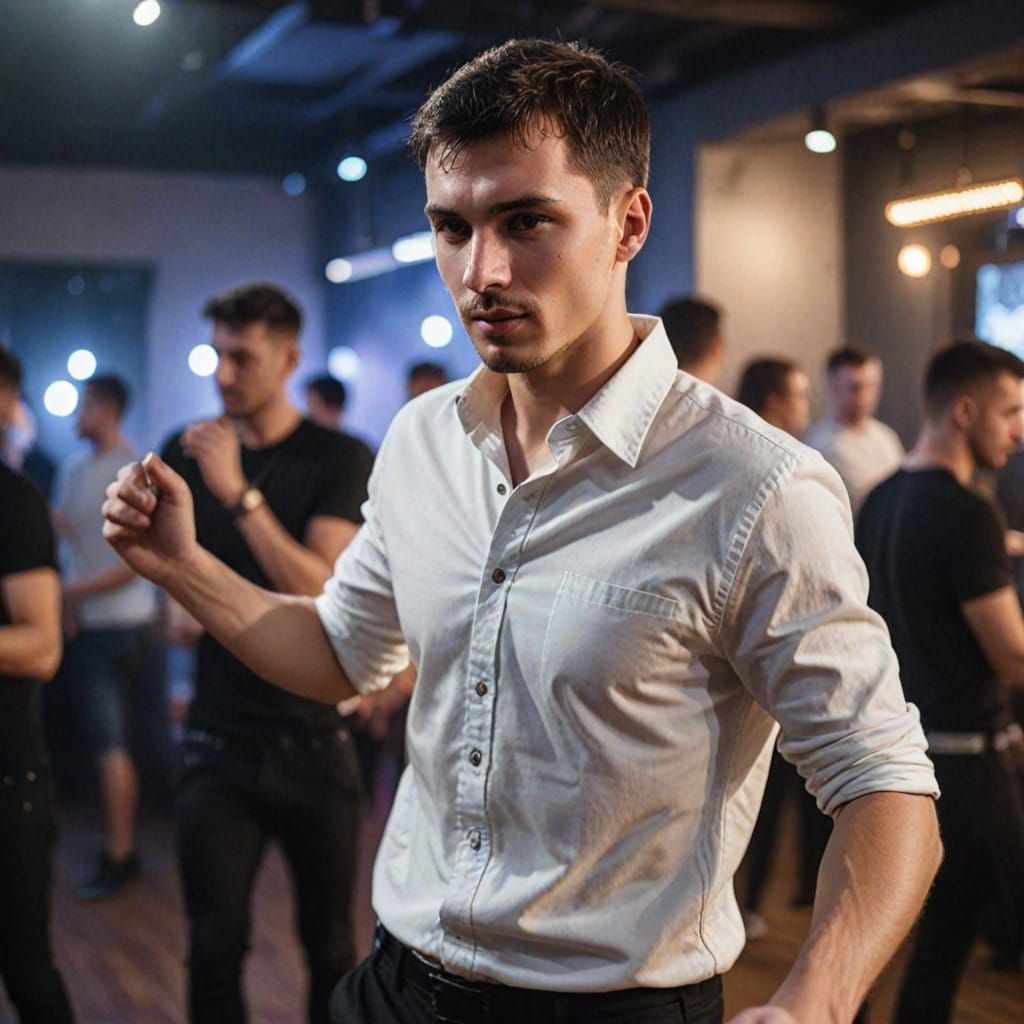 Dancing Slavic Man in Night Club Glow