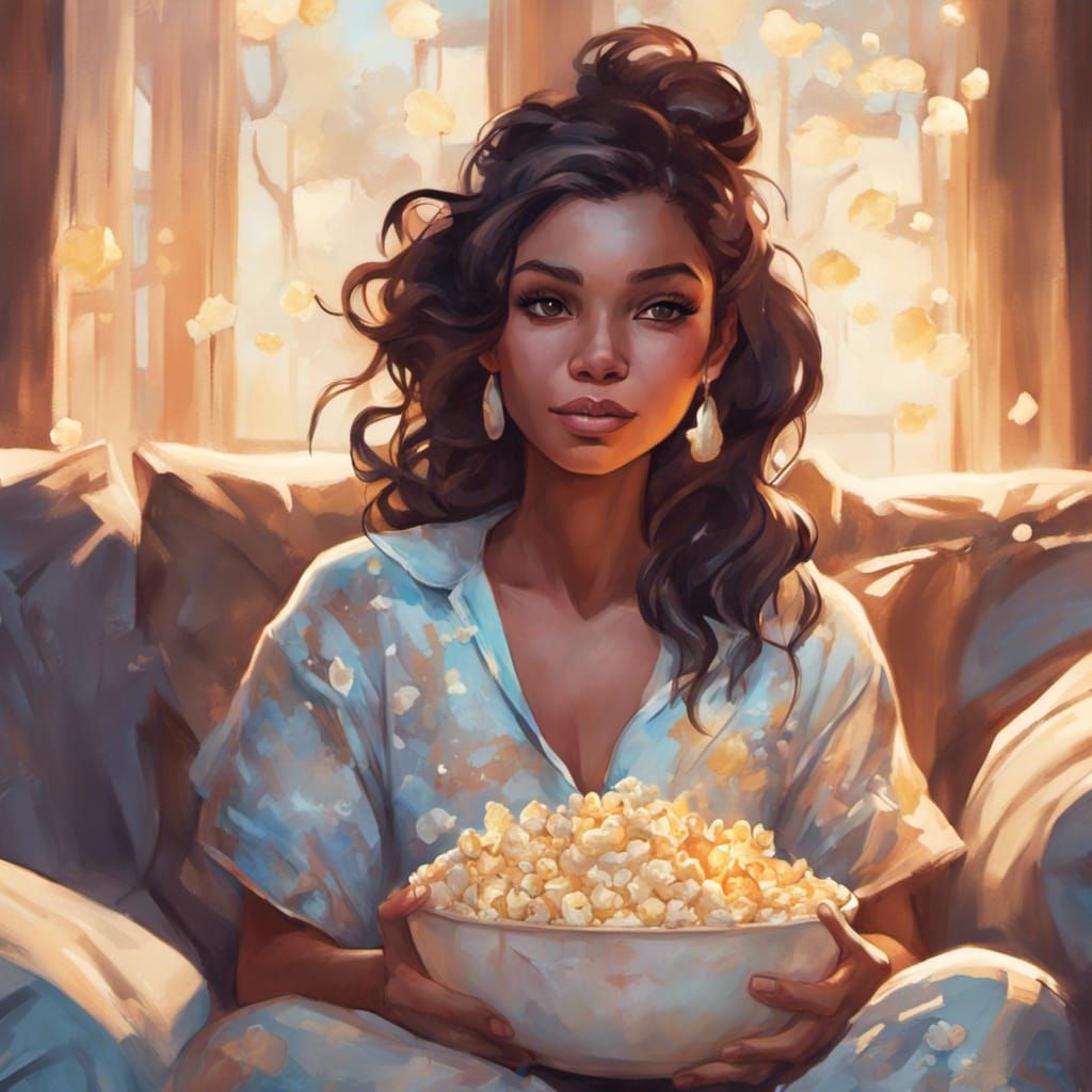 Jasmine in Pajamas Watching TV, Hyperdetailed Portrait