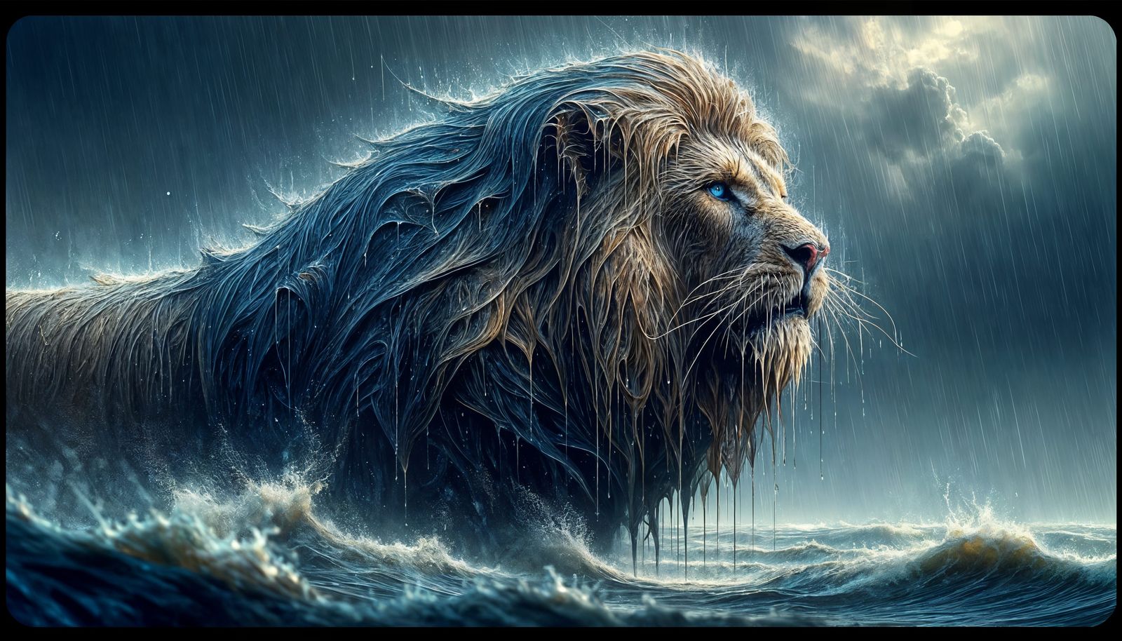 Lion in Stormy Ocean: Fantasy Concept Art