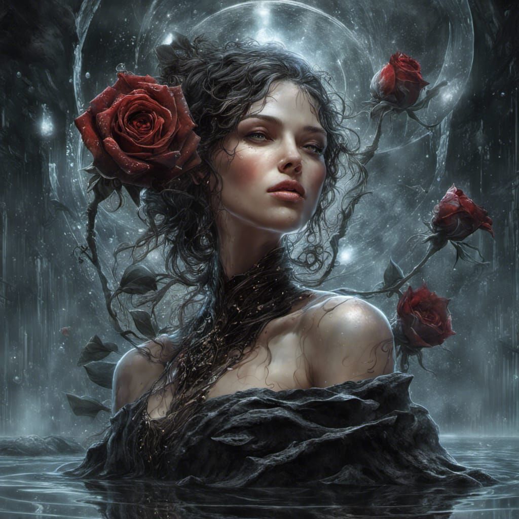 Magical Black Rose with Water Droplets