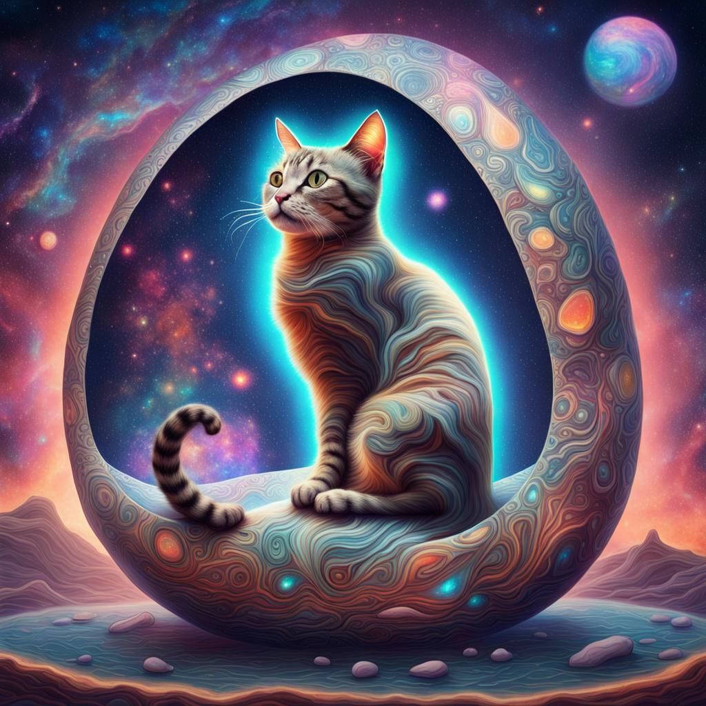 Astral Cosmic Bean Cat Illustration