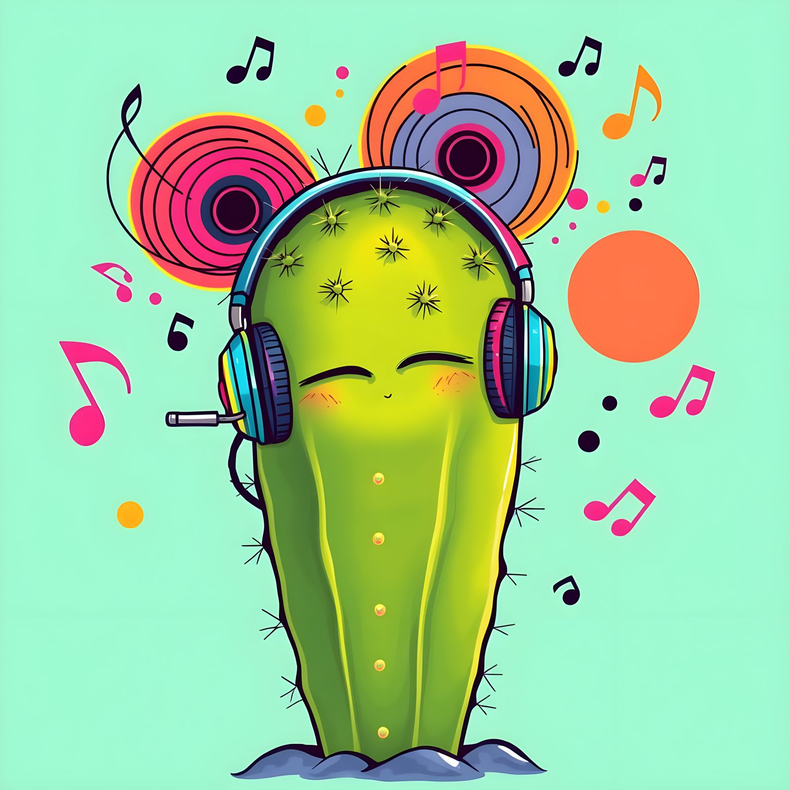 Vibing Cactus in Comic Style