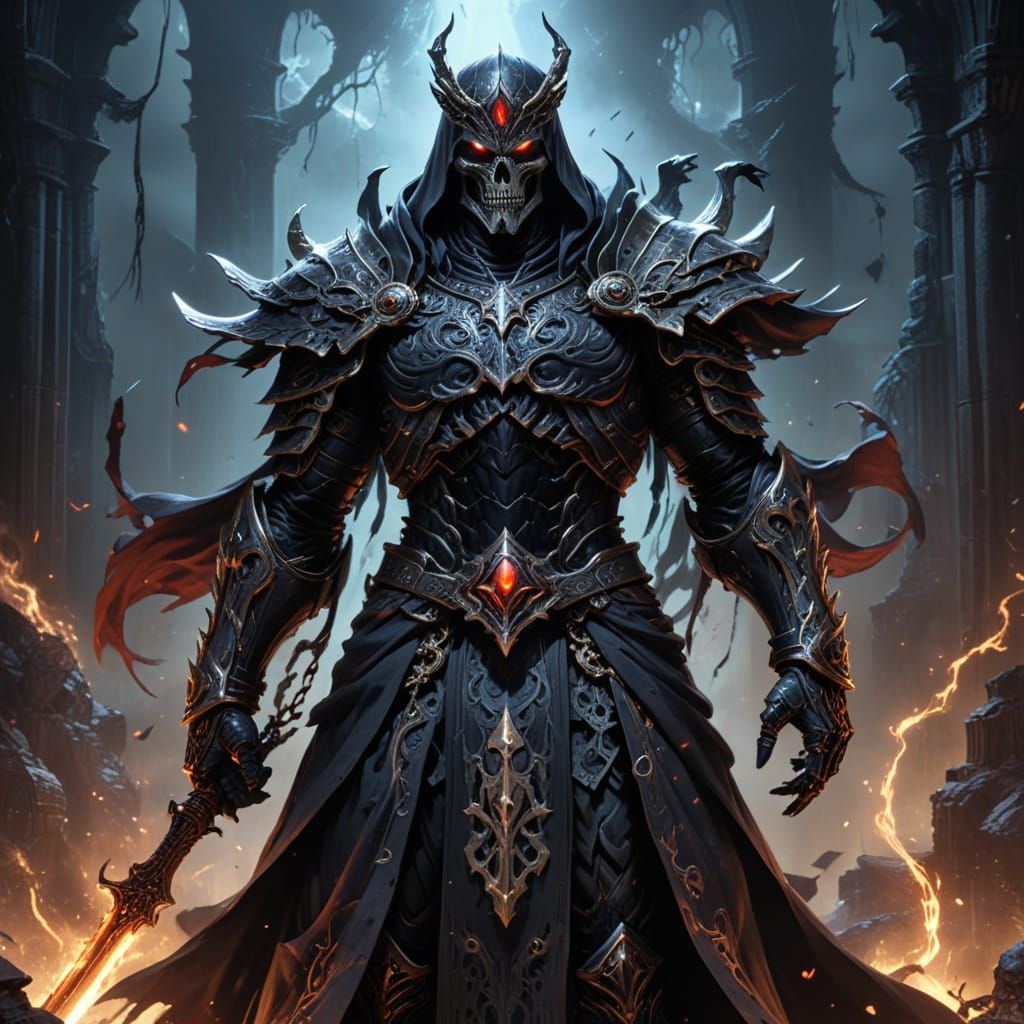 Dark Fantasy Overlord in Ornate Armor