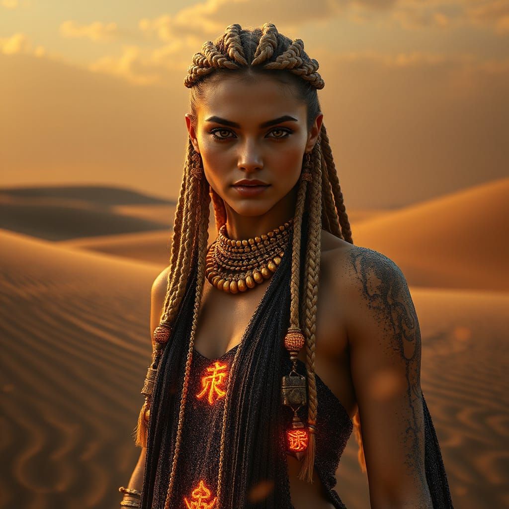 Goddess of Death in a Desert Landscape, as 3D Anime Art