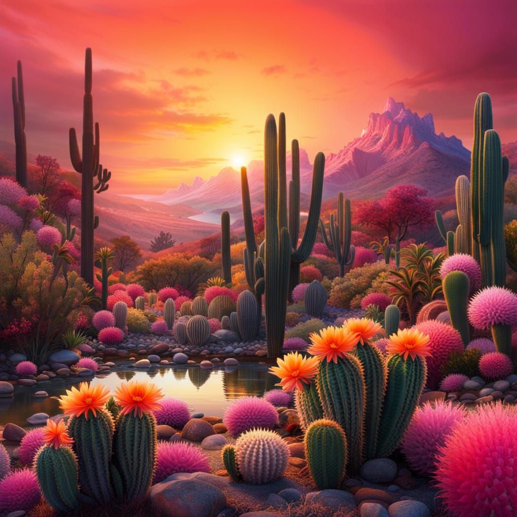 Lush Desert Sunset: Ethereal Digital Matte Painting