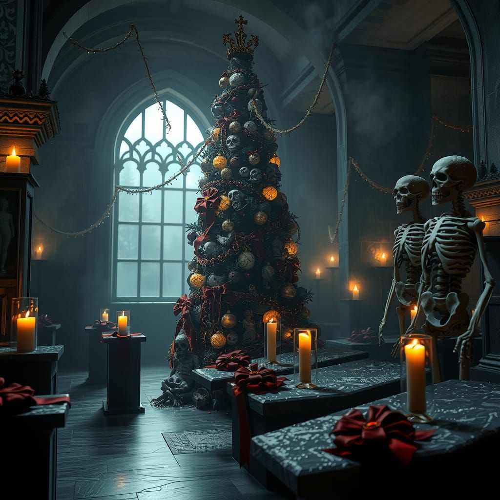 Gothic Christmas Crypt with Skeletal Tree