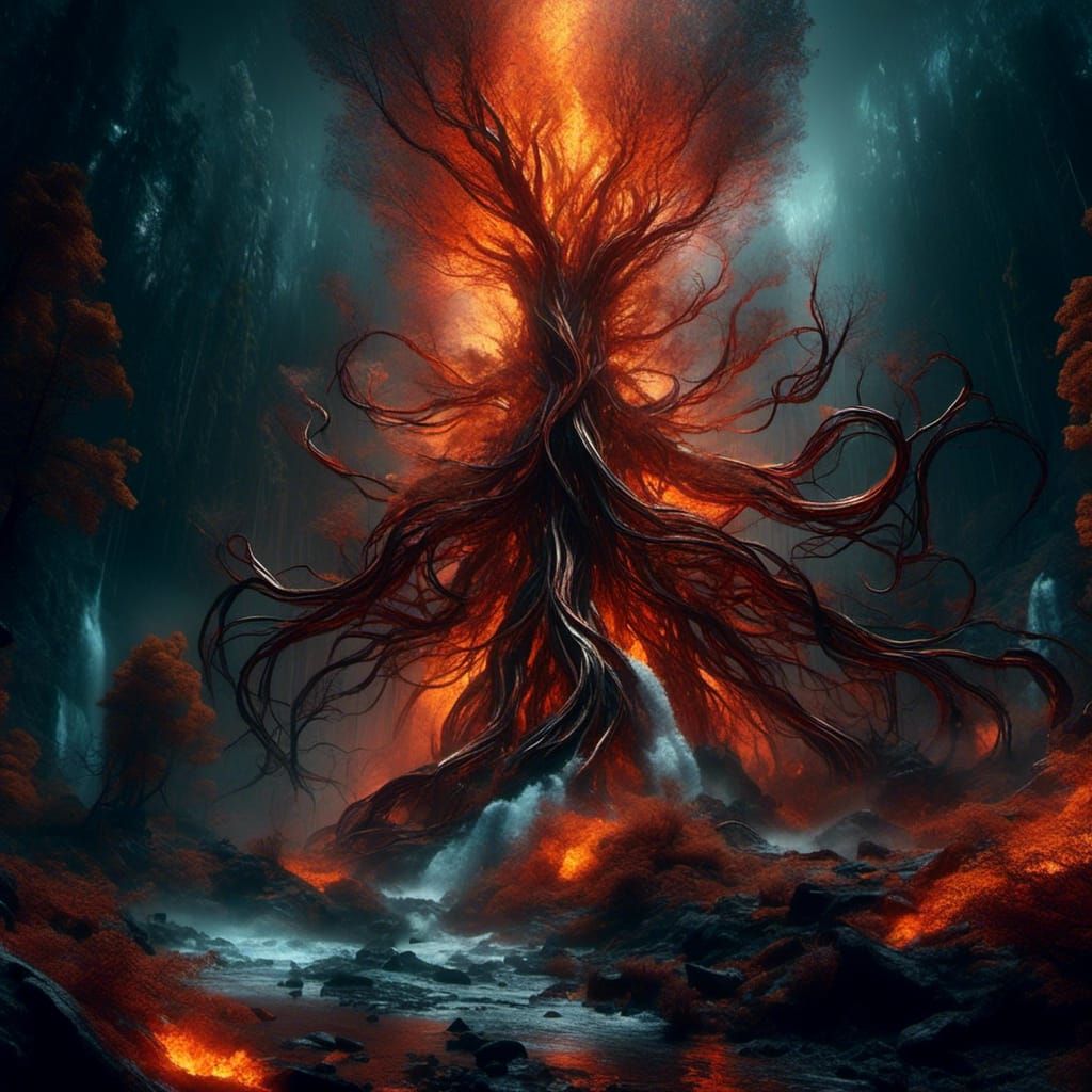 Dramatic Molten Metal Waterfall with Fiery Sparks