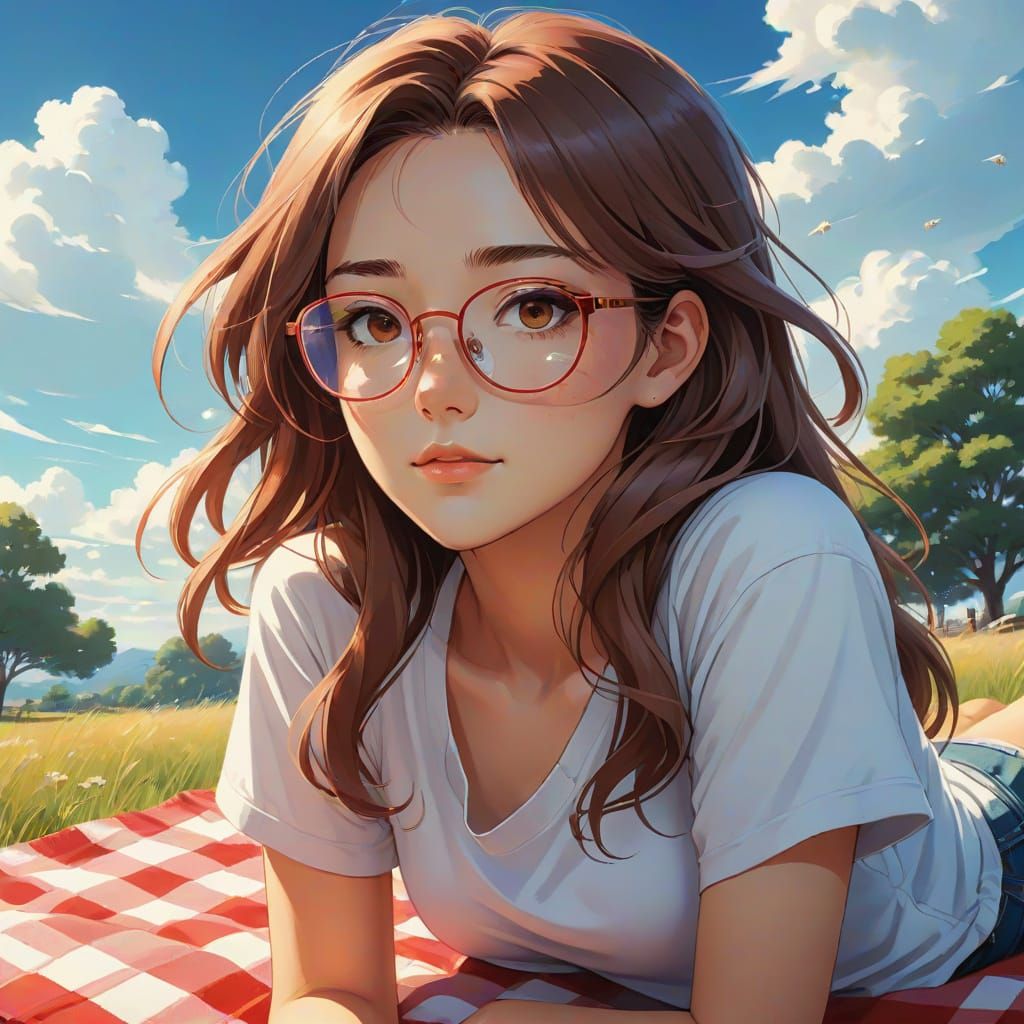 Serene Manga-Inspired Teen Girl Gazing at a Clear Sky