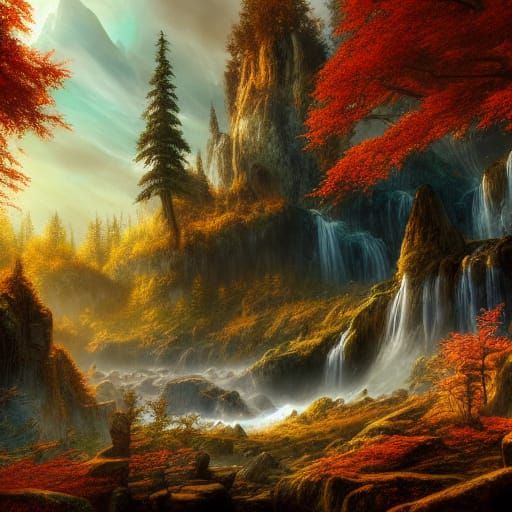 Majestic Ancient Fantasy Forest in Autumn, Hyper-Realistic