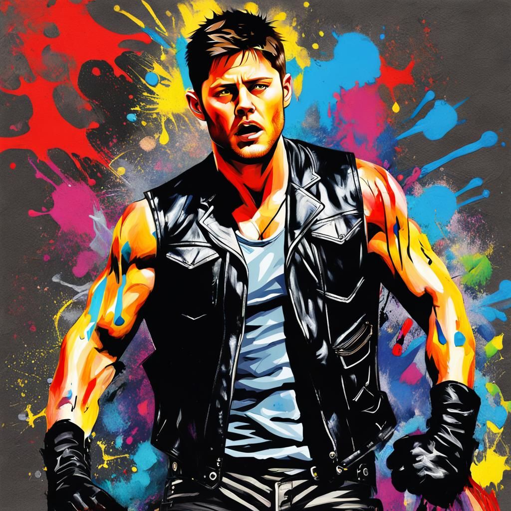 Man with Leather Vest in Graffiti Art Style