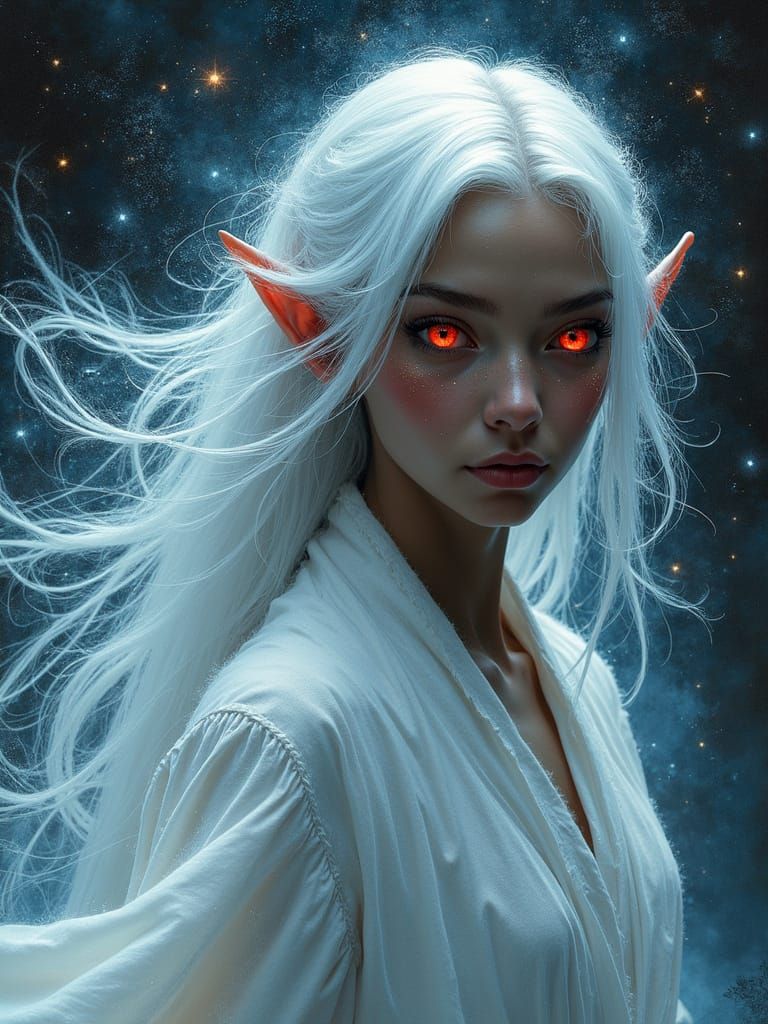 Dark Elf Drow in Star-Filled Whirlwind