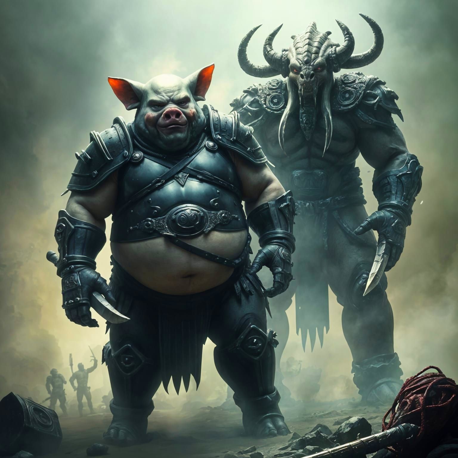 Chrome Armored Pig-Man Warrior in Dreamlike Style