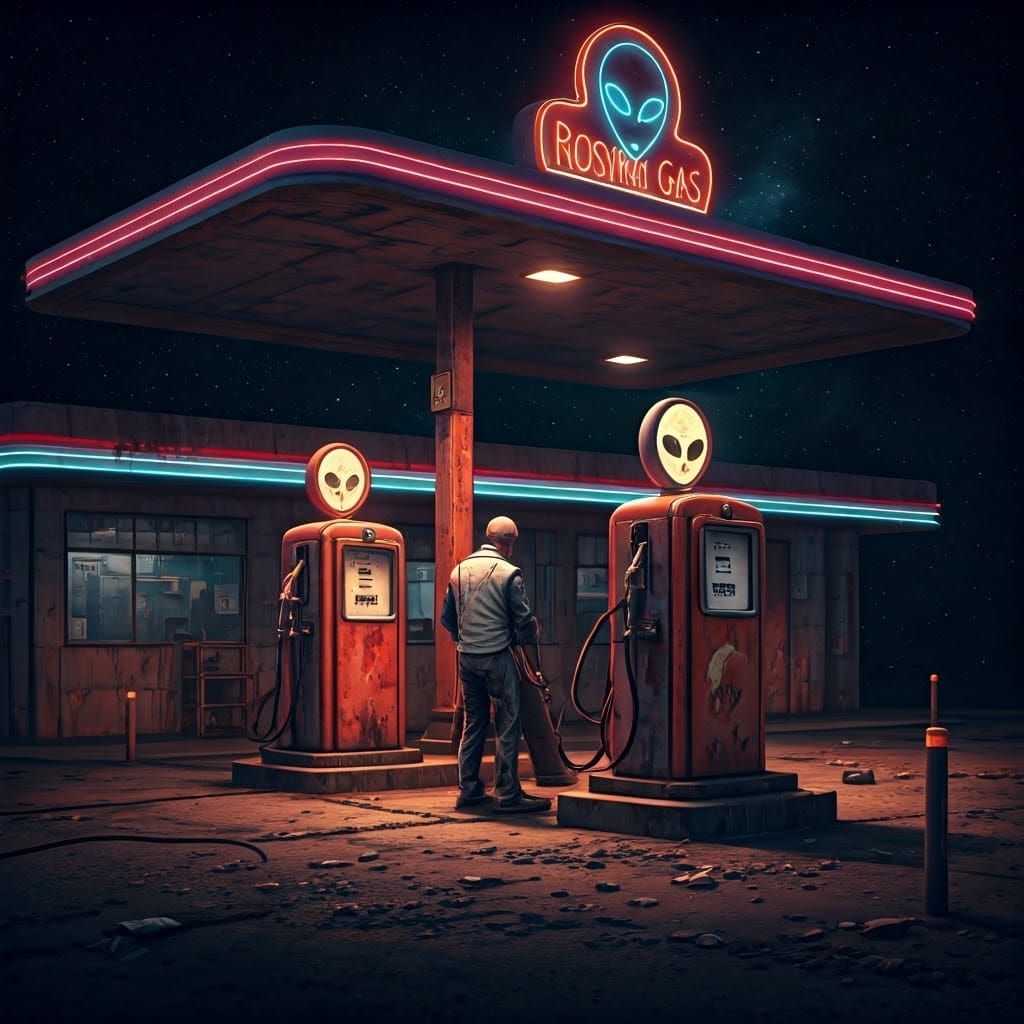 Roswell Gas Station: Retro-Futuristic Space Attendant