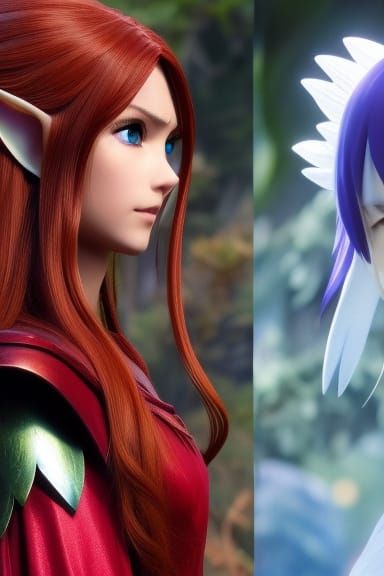 Holographic Angel Elf Portrait in Fairycore Style