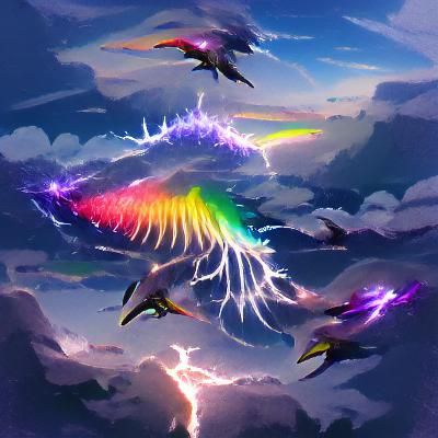 Rainbow Bird Soaring Through Heavenly Lightning