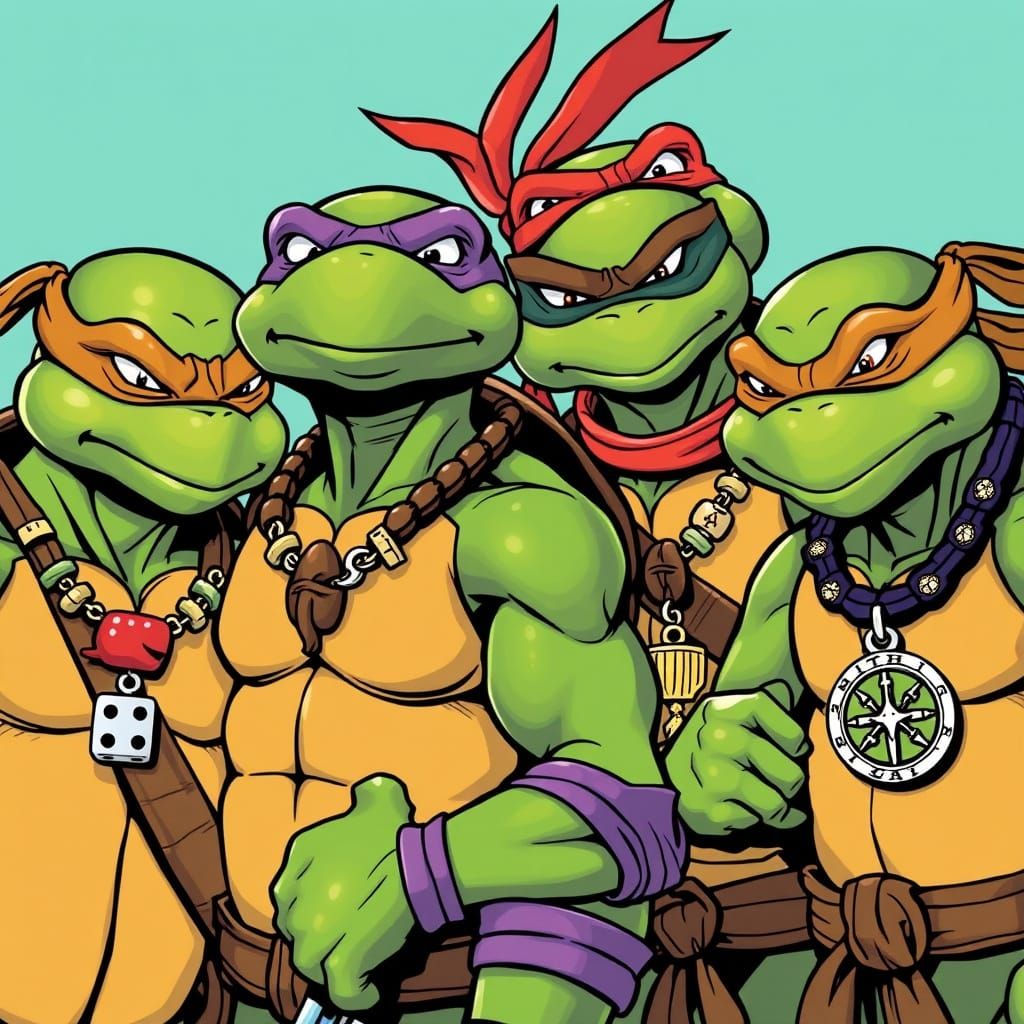 Anthropomorphic Ninja Turtles Wearing Jasper Charms in Comic...