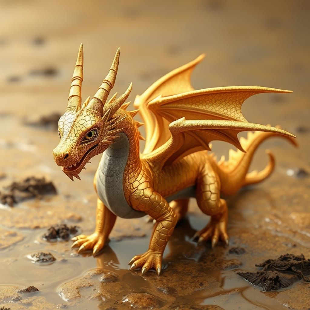 Golden Realism: Majestic Dragon in Serene Landscape