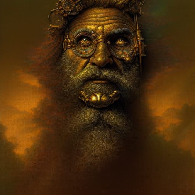 Steampunk Portrait of Father Time with Clockwork Head