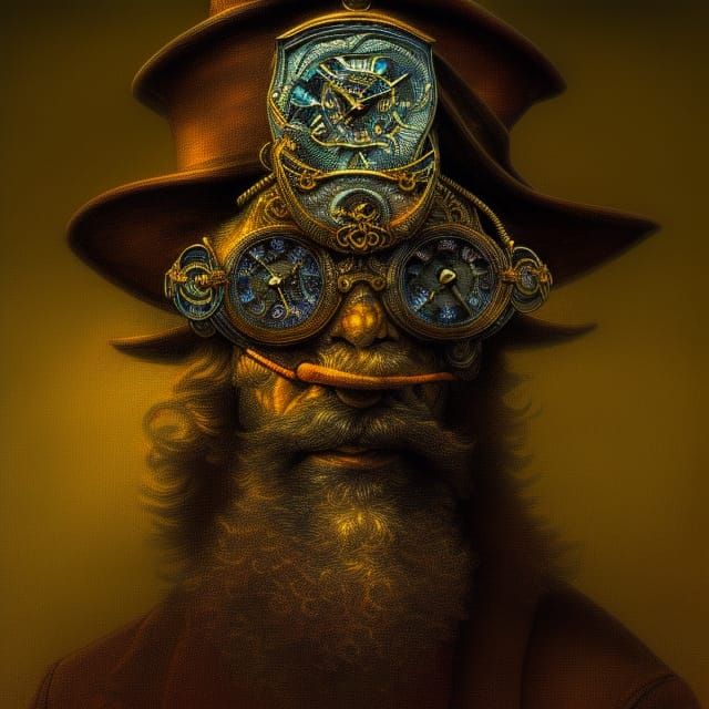 Steampunk Father Time Portrait with Clock Head