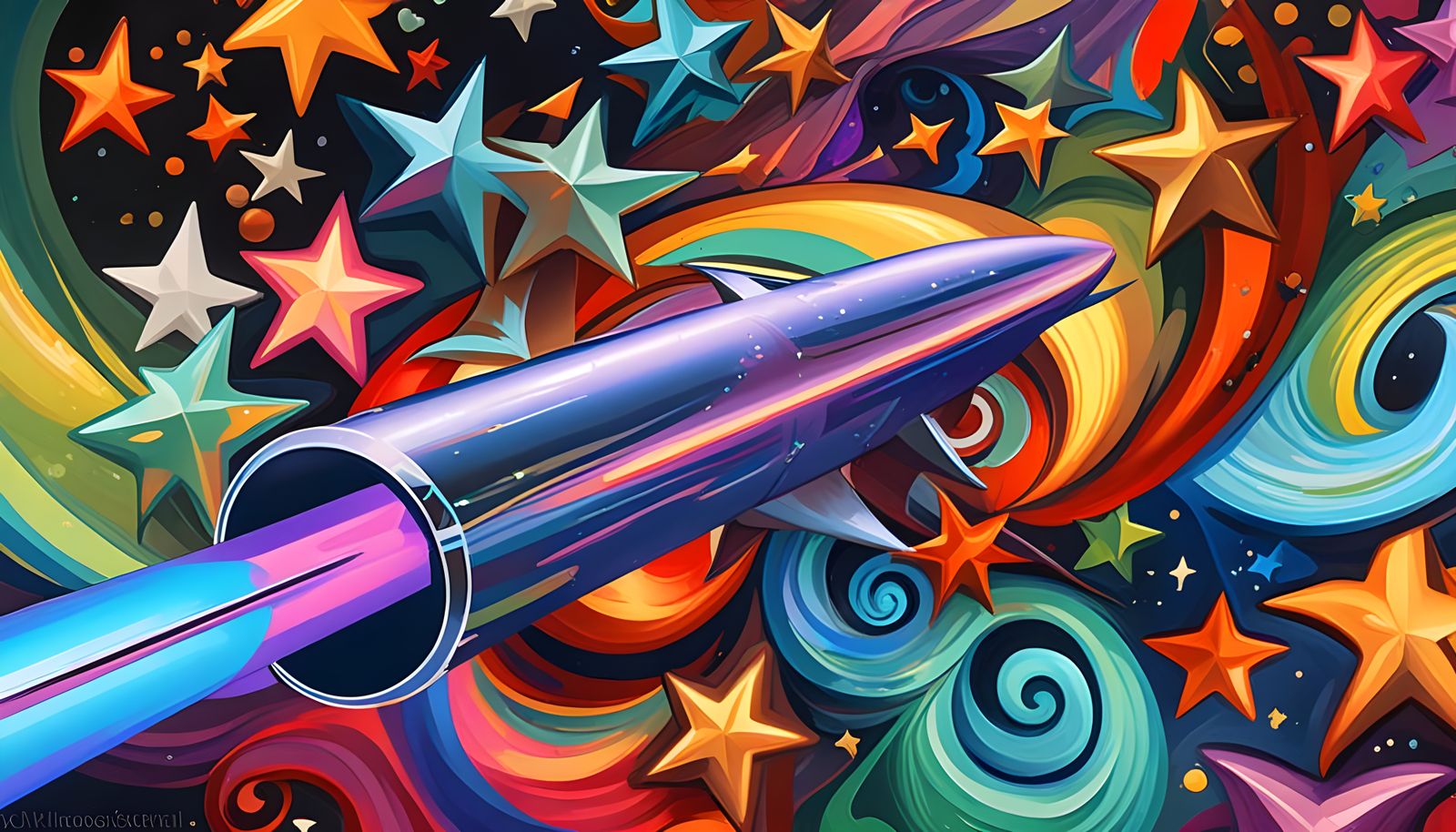 Racing Star Cylinder in Vibrant Oil Painting