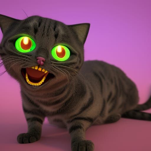 Horrifying Creepy Cat in 3D Digital Art Style