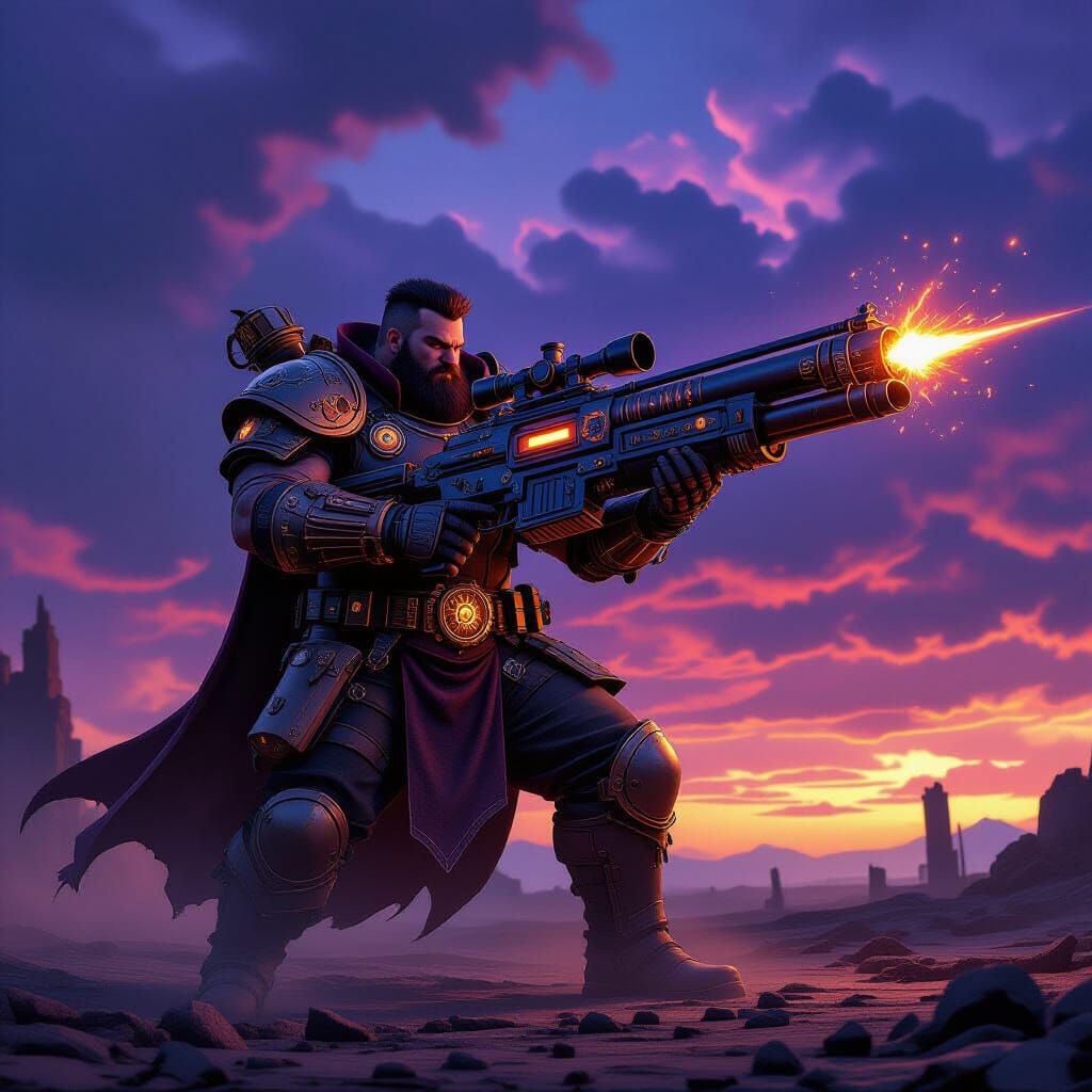 Steampunk Goliath Gunslinger-Wizard on Battlefield
