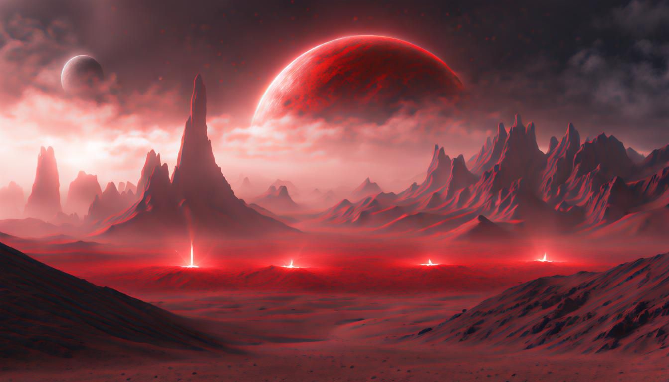 Dystopian Alien Desert Under Cosmic Sky in 8K