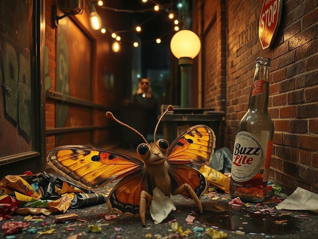 Confused Butterfly in Urban Dreamscape