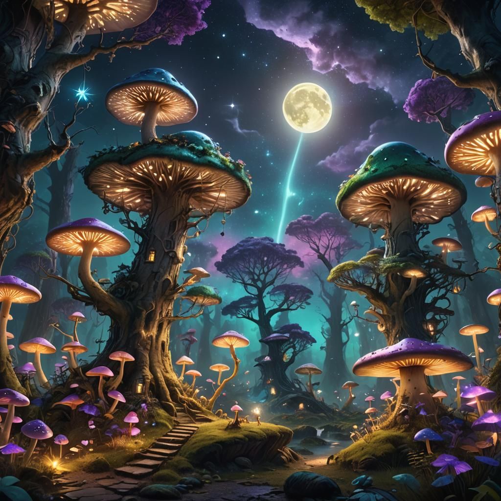 Mystical Forest at Night: Fantasy Concept Art
