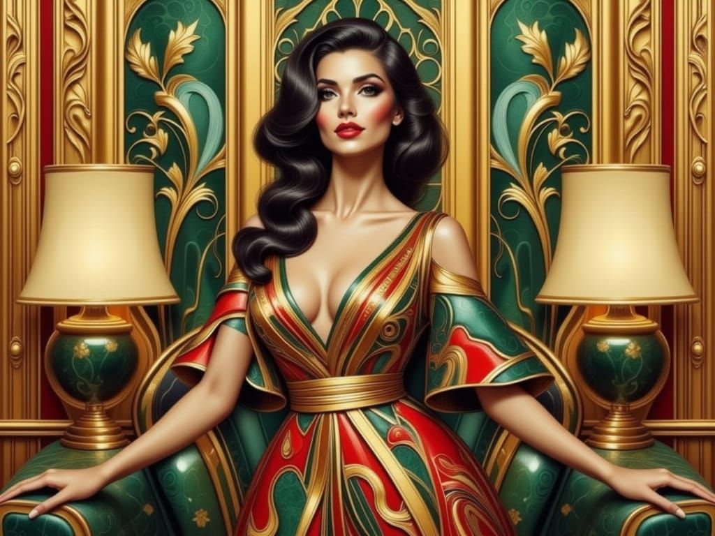 Elegant Woman in Art Deco Nouveau Style
