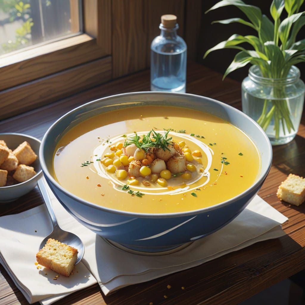 Golden Corn Soup in Anime-Style Key Visual