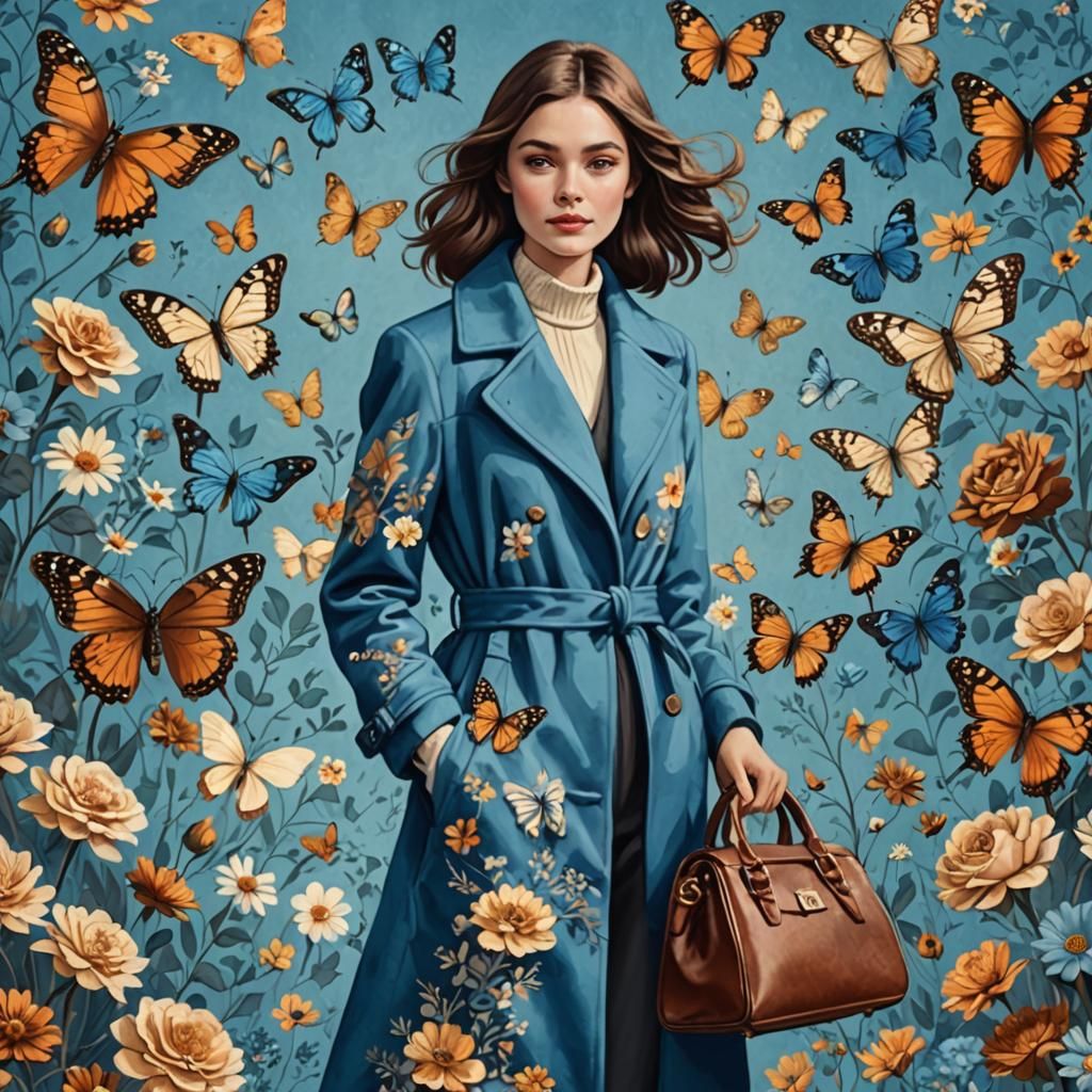 Vintage Floral Figure with Butterflies