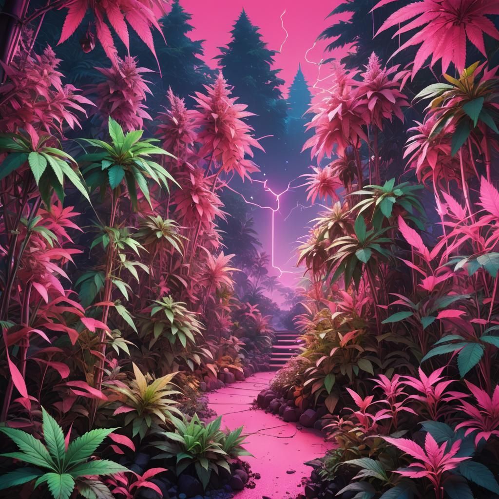 Neon Pink Marijuana Garden in Gen Z Maximalism