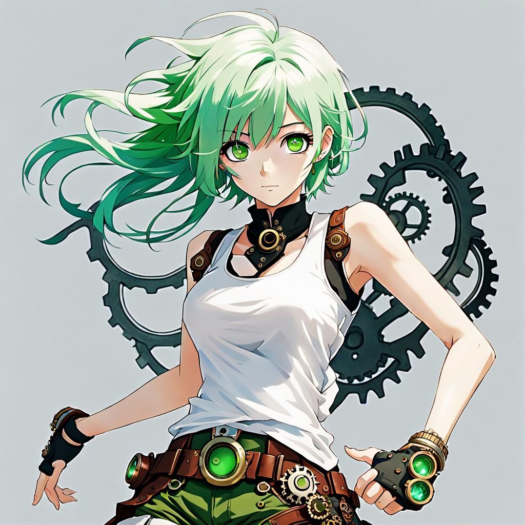 Steampunk Anime Girl in Fantasy Tech City