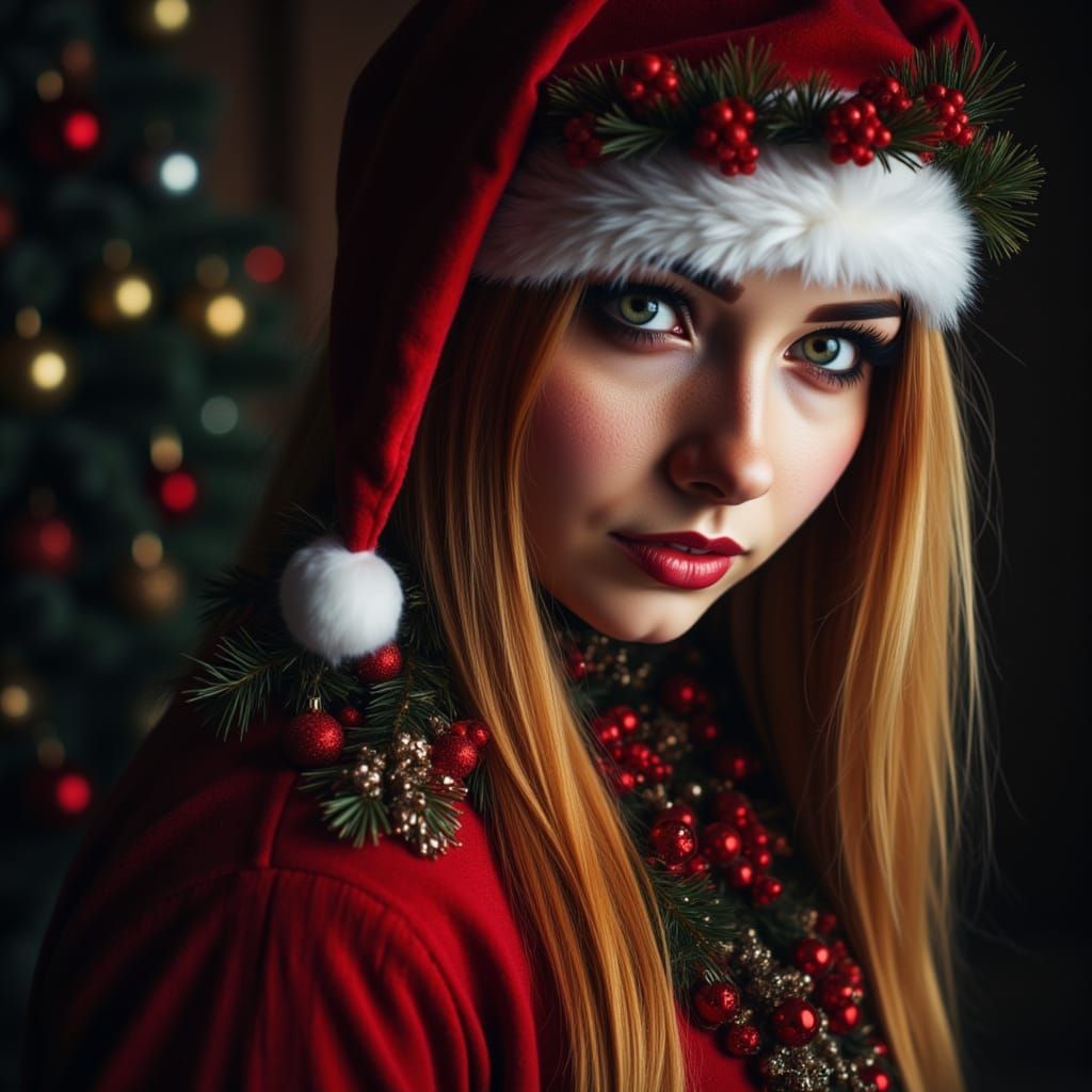 Festive Emo Woman Celebrating Christmas