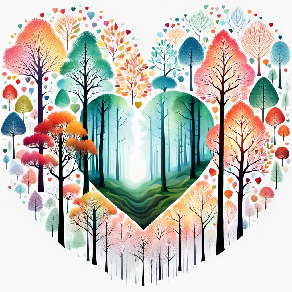 Glowing Forest Heart on White Background