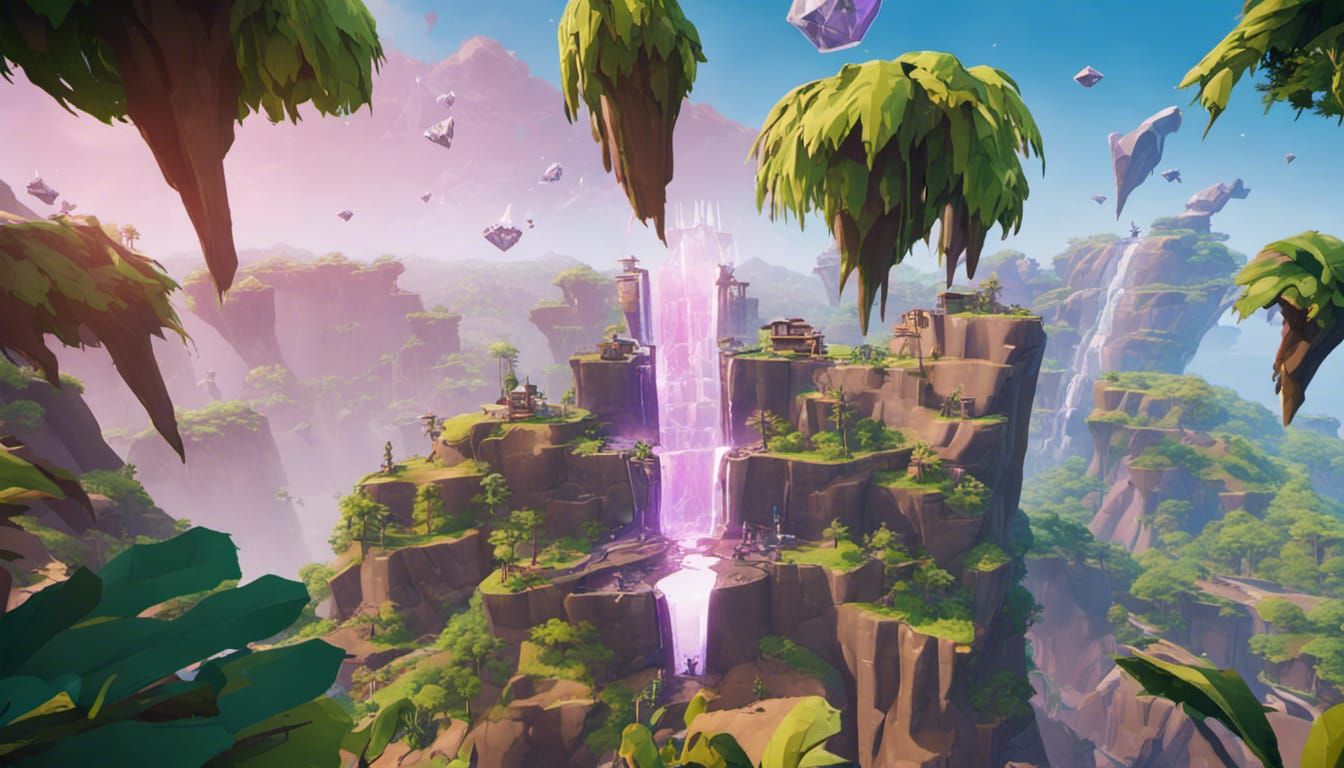 Fortnite, Jungle city , waterfalls, crystals, hightech