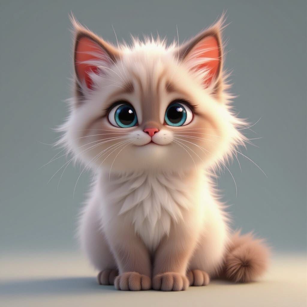 Adorable Ragdoll Kitten in Disney Pixar Style
