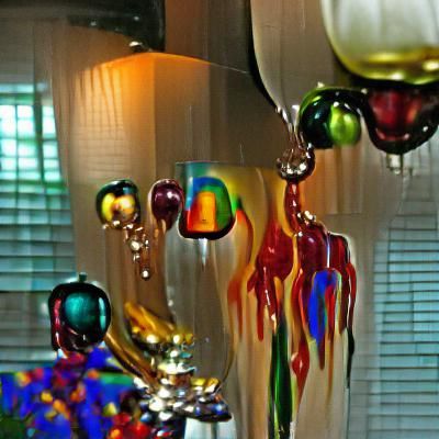 Multicolor Facets of Dripping Glass Reflections