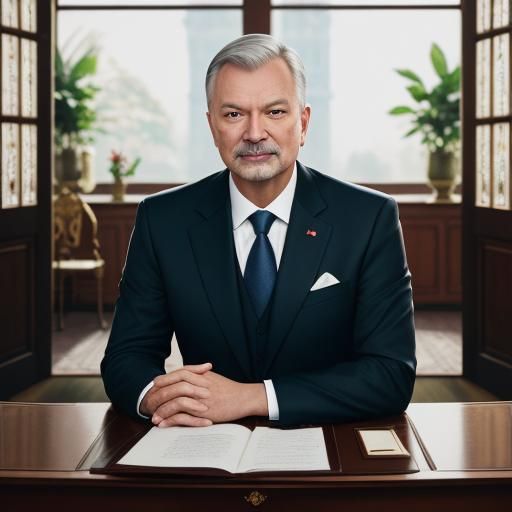 Presidential Portrait in Ornate Office, Bokeh Photography