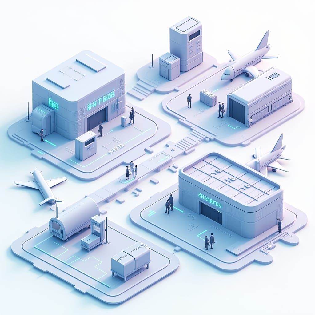 Futuristic Isometric Airport in 3D with Matte Textures