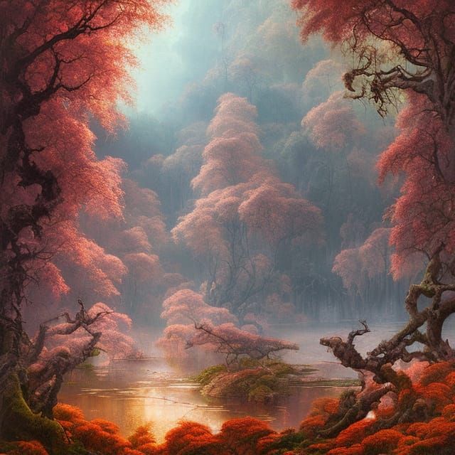 Cascading peach forest