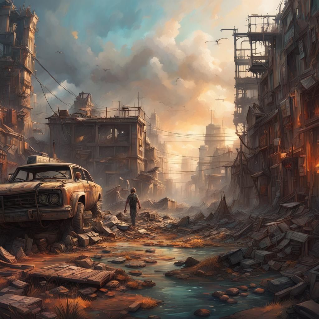 Post-Apocalyptic Wonderland in Hyperrealistic Splash Art