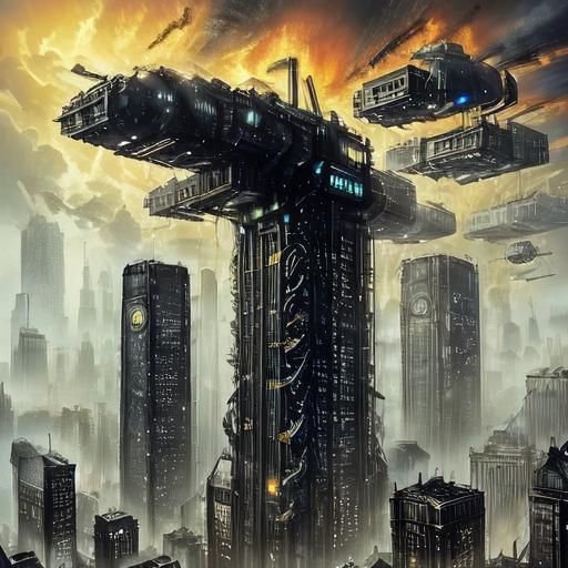 Dystopian Sci-Fi Cityscape with Industrial Texture