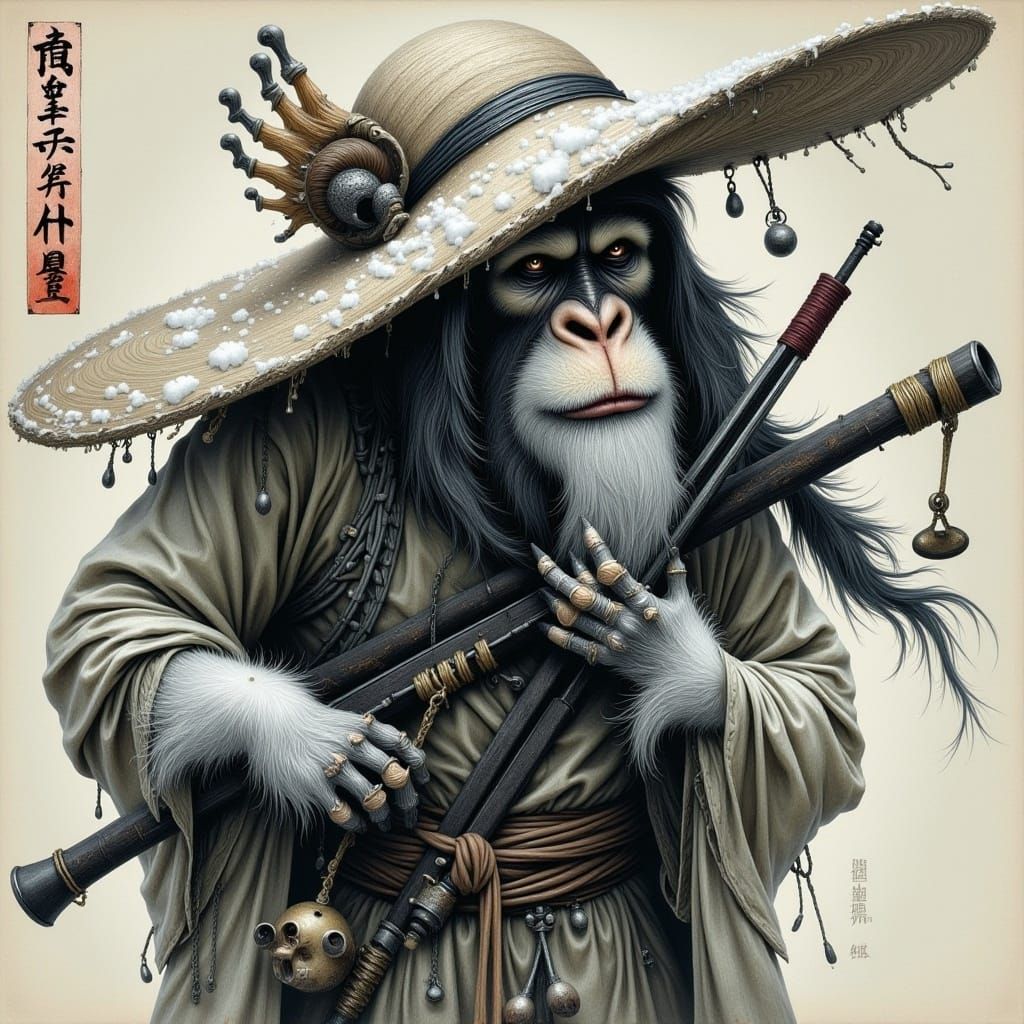 Snow Monkey Pirate in Dark Fantasy Style