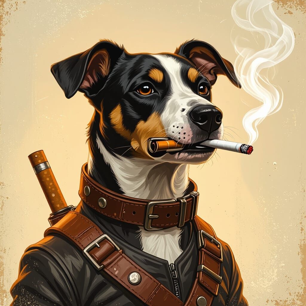 Vintage Dog-Faced Cigarette Holder in Retro-Futuristic Style