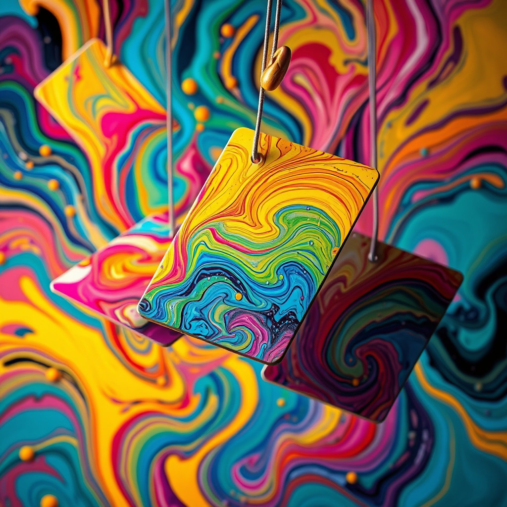 Colorful Floating Cards in Street Art Style