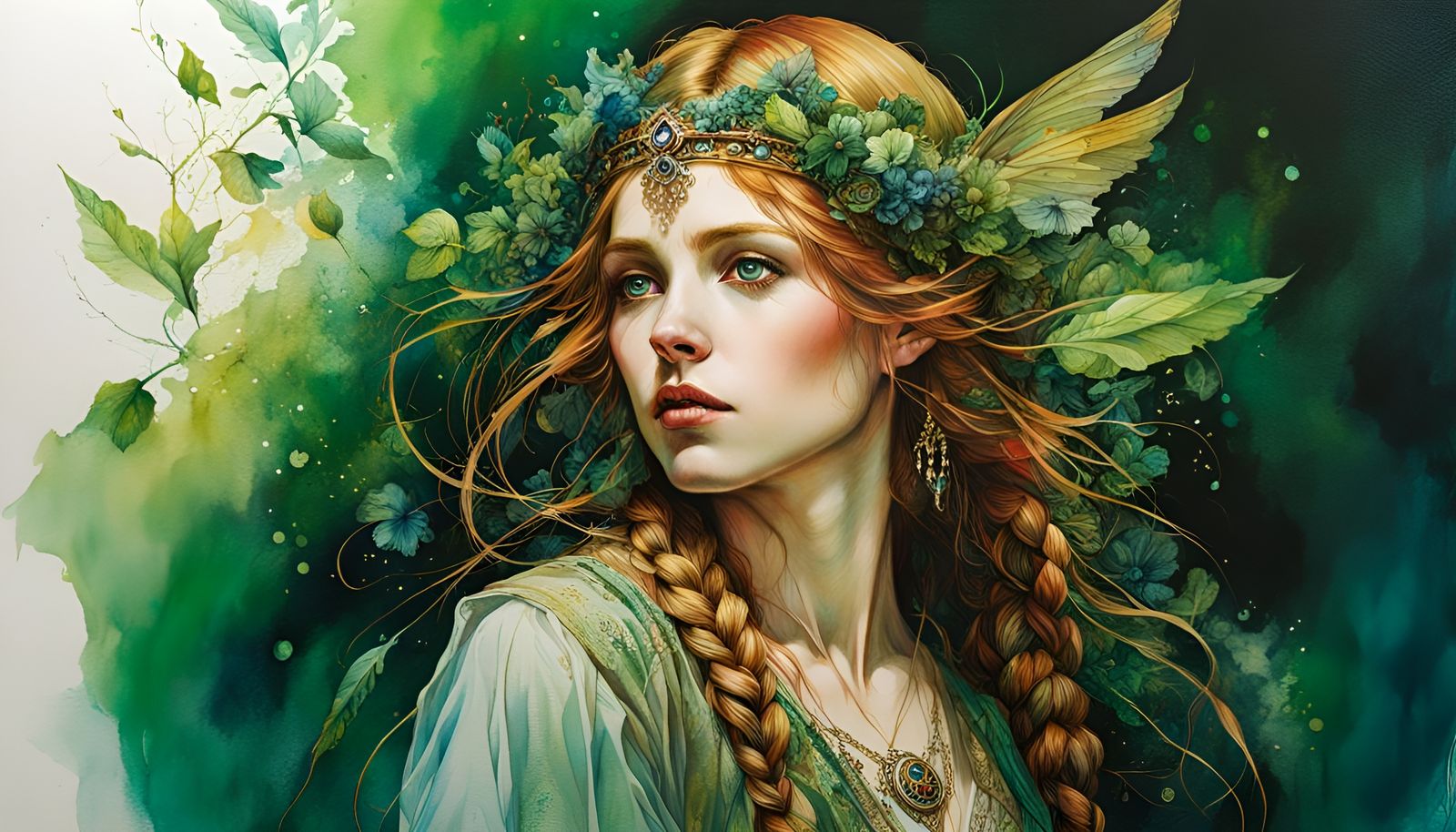 Green Eyed Lady in Loose Watercolor Style